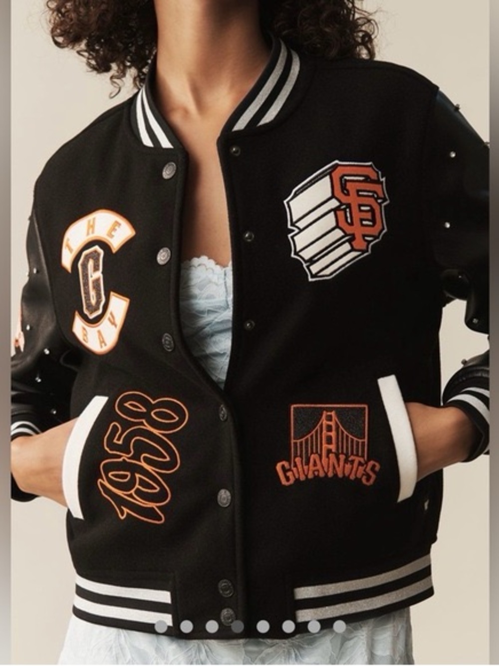 Women's San Francisco Giants Black & Orange Varsity Jacket Anthropologie M NWT